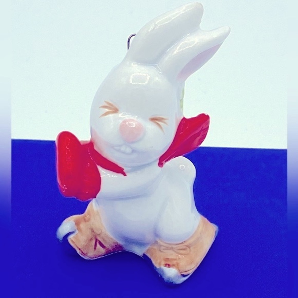 Fitz And Floyd Vintage Skating Rabbit Christmas Ornament Signed And Dated 1980